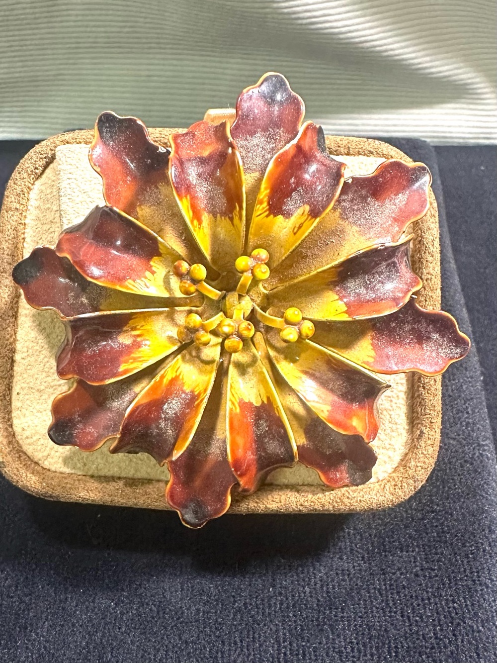 Beautiful Enameled Metal Flower Accent Brooch
